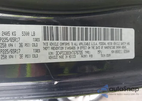 2017 Dodge Journey Sxt from USA, damaged, VIN 3C4PDCBB3HT676735